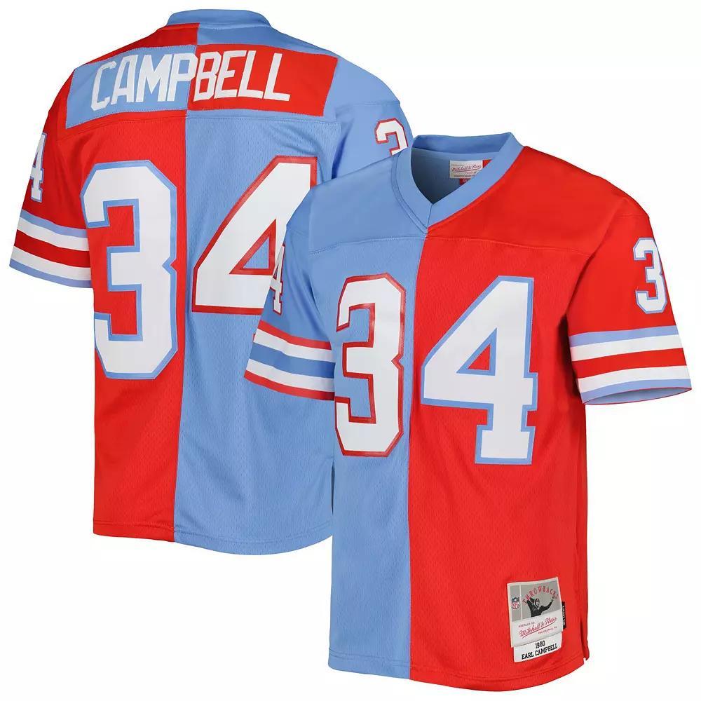 Men's Mitchell & Ness Earl Campbell Red/Light Blue Houston Oilers Gridiron Classics 1980 Split Legacy Replica Jersey, Size: XL, Nfl Red Product Image
