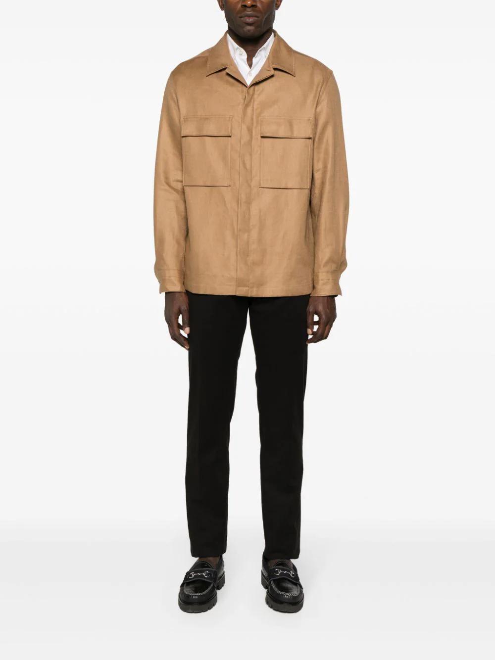 ZEGNA Linen Shirt Jacket In Dark Beige Product Image