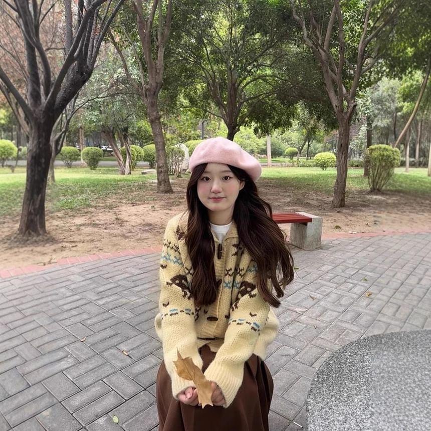 Long Sleeve Horn Buckle Pattern Print Loose-Fit Cardigan Product Image