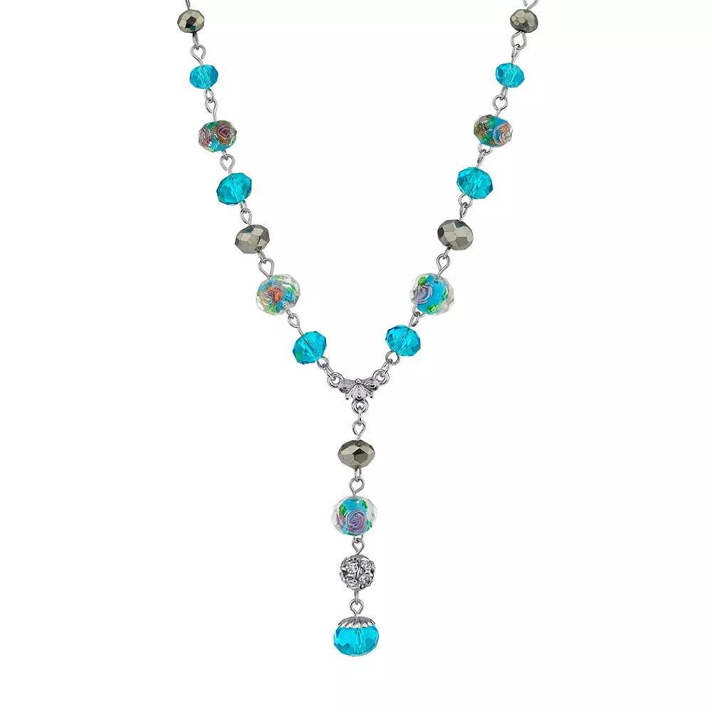 1928 Beaded Y Necklace, Womens, Blue Product Image