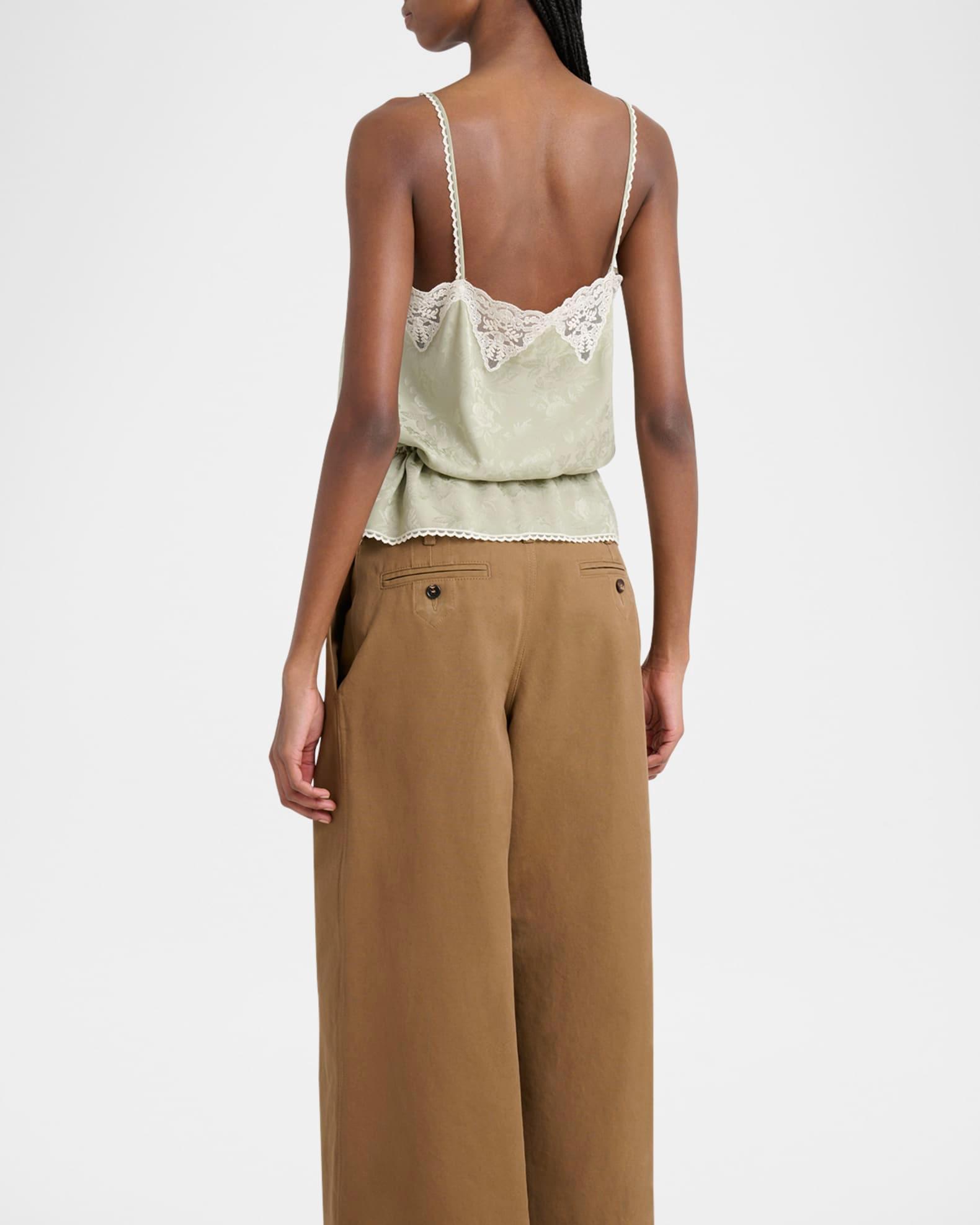 Lace-Trim Floral Silk Jacquard Camisole Top Product Image