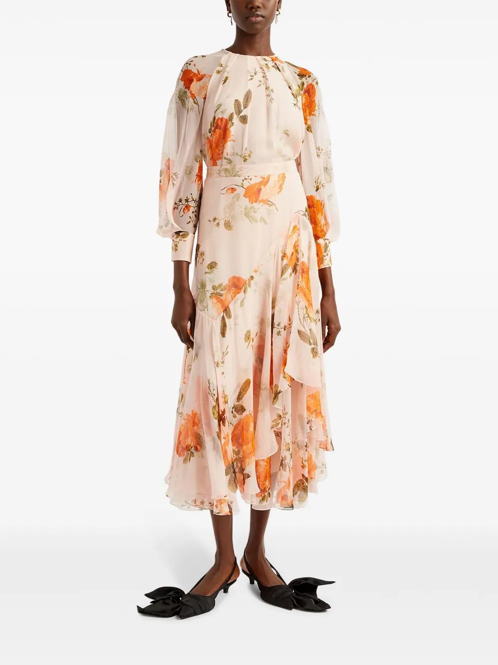 floral-print asymmetric silk midi skirt Product Image