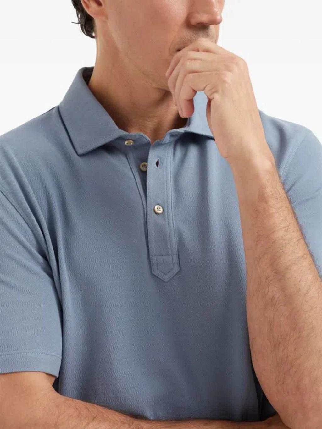 BRUNELLO CUCINELLI Cotton Piquet Polo In Blue Product Image