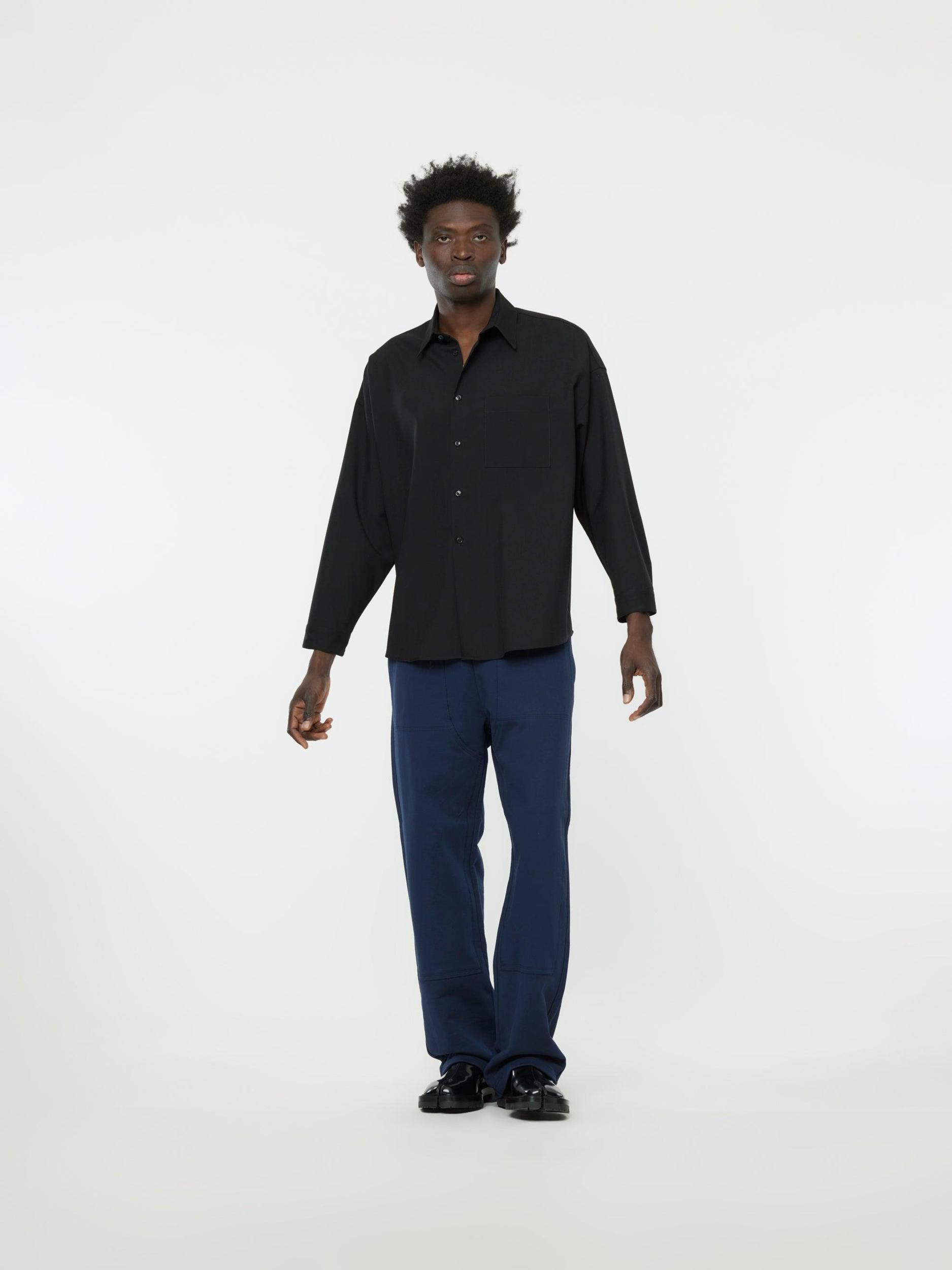 Tropical Wool Boxy Shirt (Black) Product Image