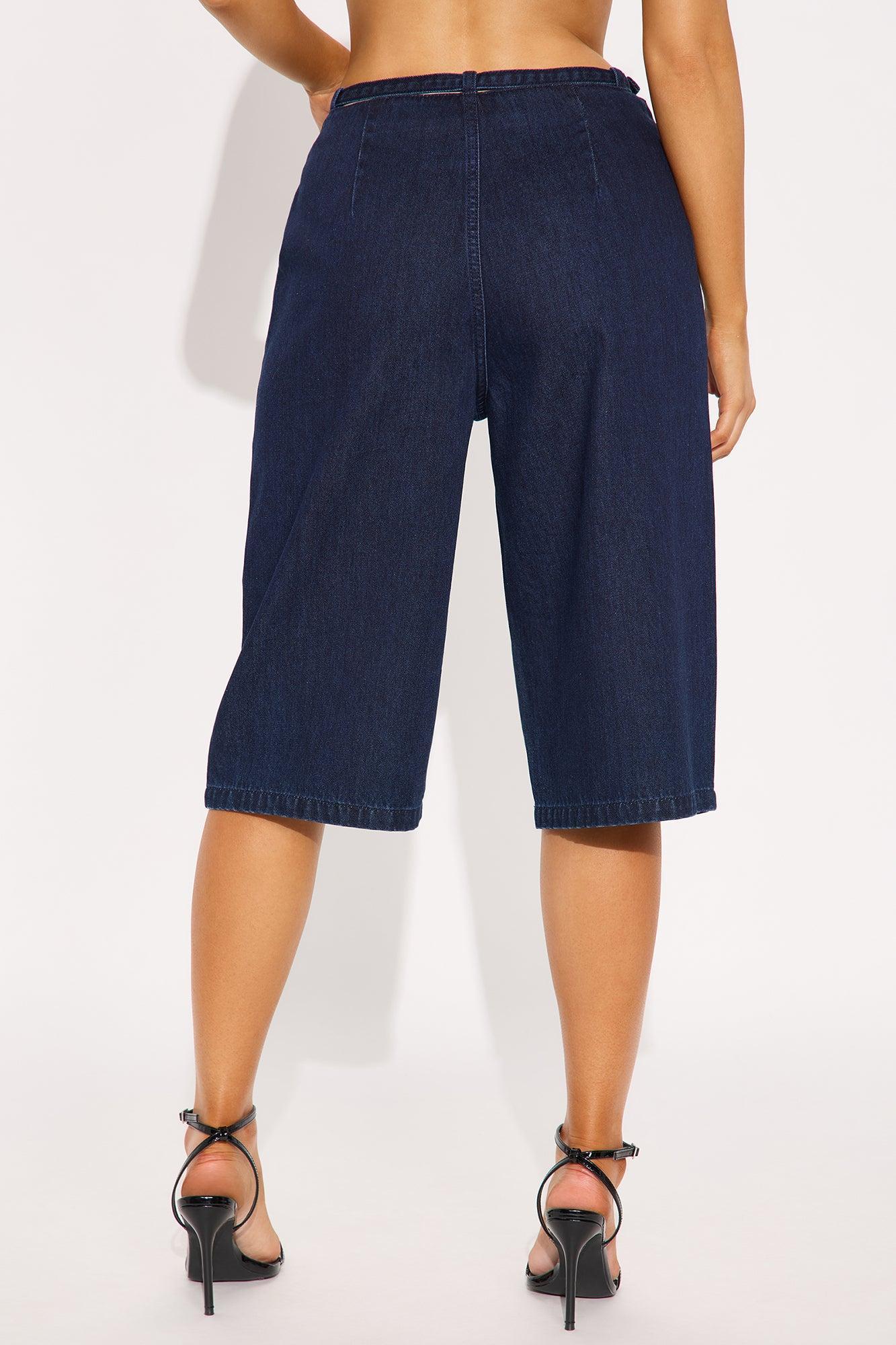 City ScenesTrouser Belted Denim Jorts - Dark Wash Product Image