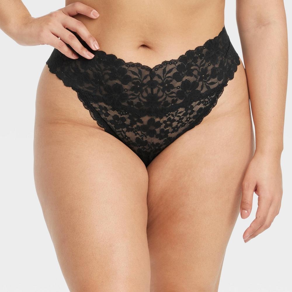 Women's Allover Lace Thong Underwear - Auden™ Black 3X: High Rise, Cotton Gusset, Lightweight Fabric Product Image