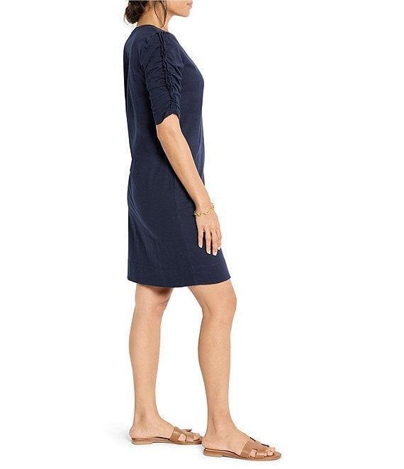 NIC + ZOE Knit Round Neck Ruched Elbow Sleeve Sheath Dress Product Image