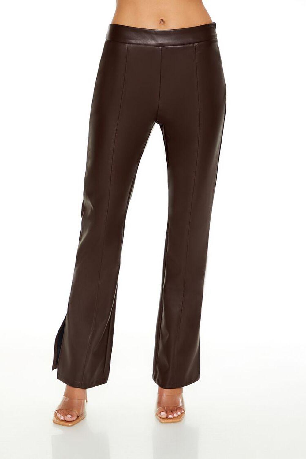 Faux Leather Split-Hem Flare Pants | Forever 21 Product Image