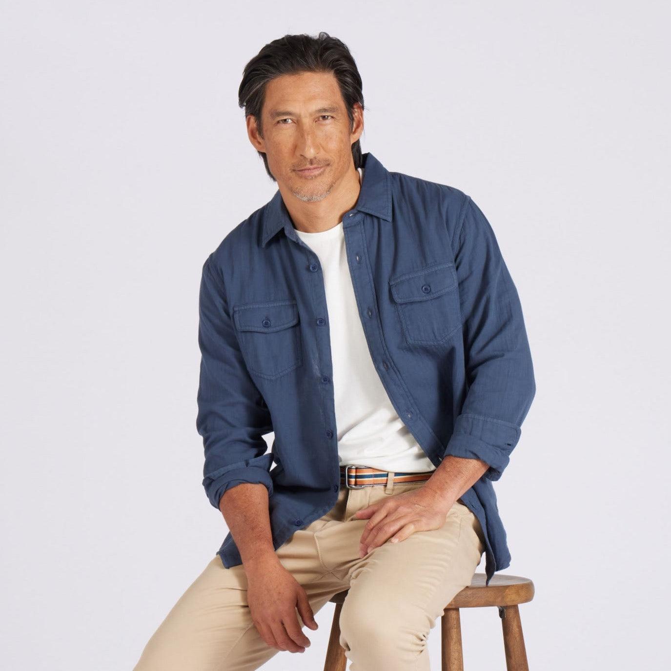 Brando Lightweight Double Cloth Shirt - Midnight Navy Product Image