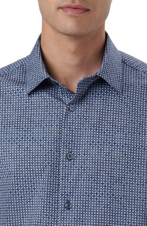 BUGATCHI Miles Ooohcotton® Geo Print Short Sleeve Button-up Shirt In Night Blue Product Image