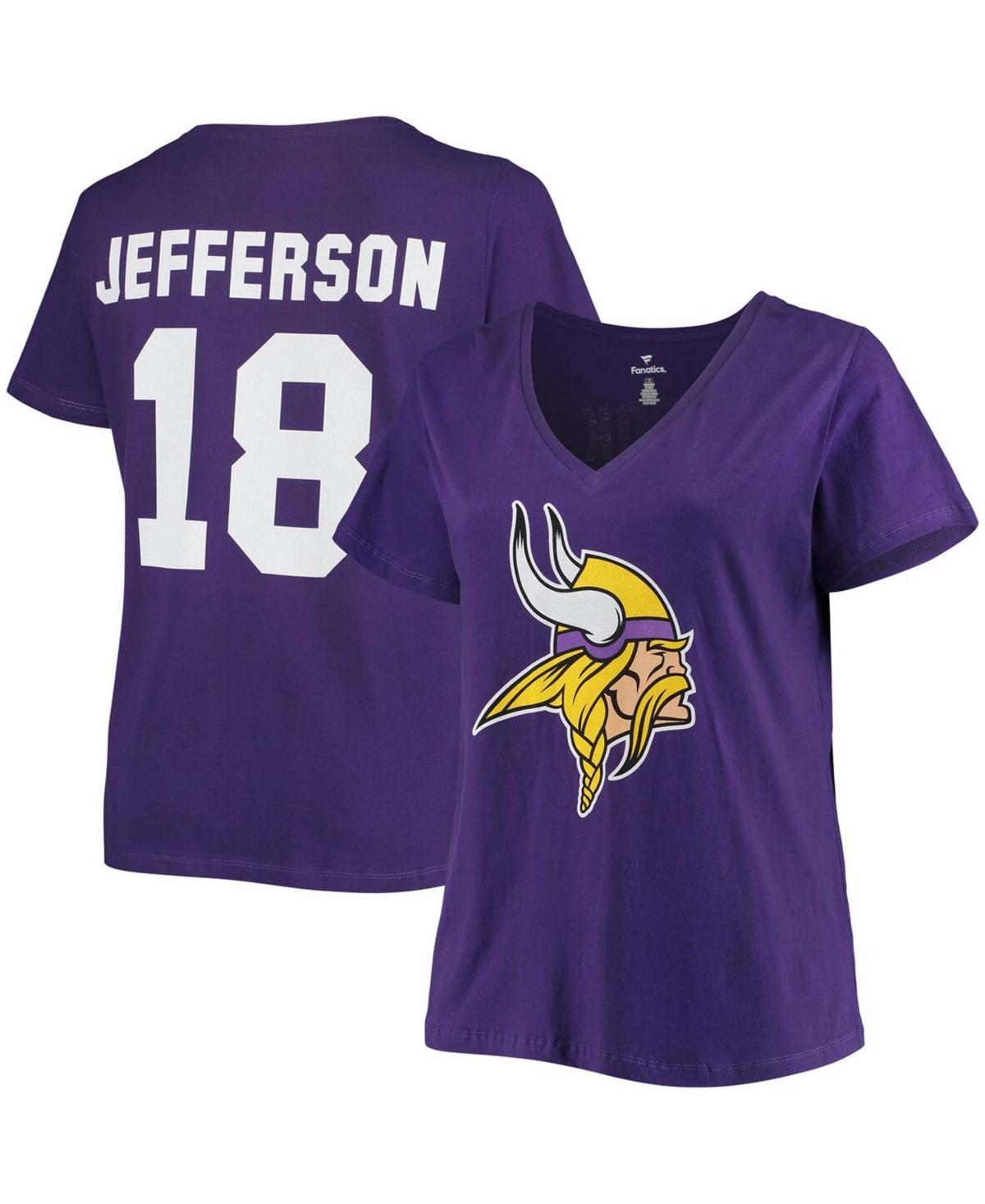 Women's Fanatics Branded Justin Jefferson Purple Minnesota Vikings Plus Size Name & Number V-Neck T-Shirt, Size: 3XL Product Image
