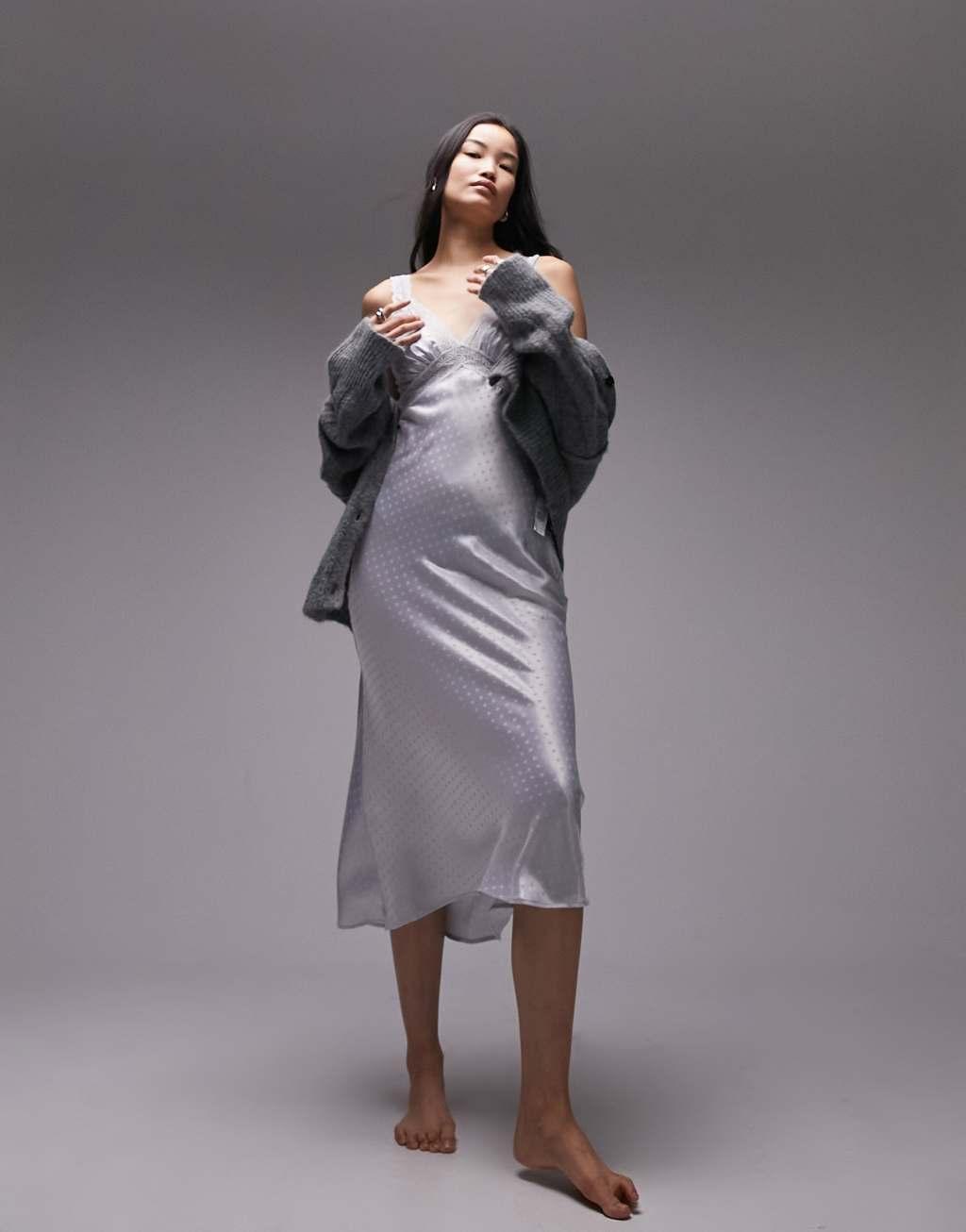 Topshop satin spot jacquard lace trim slip Product Image