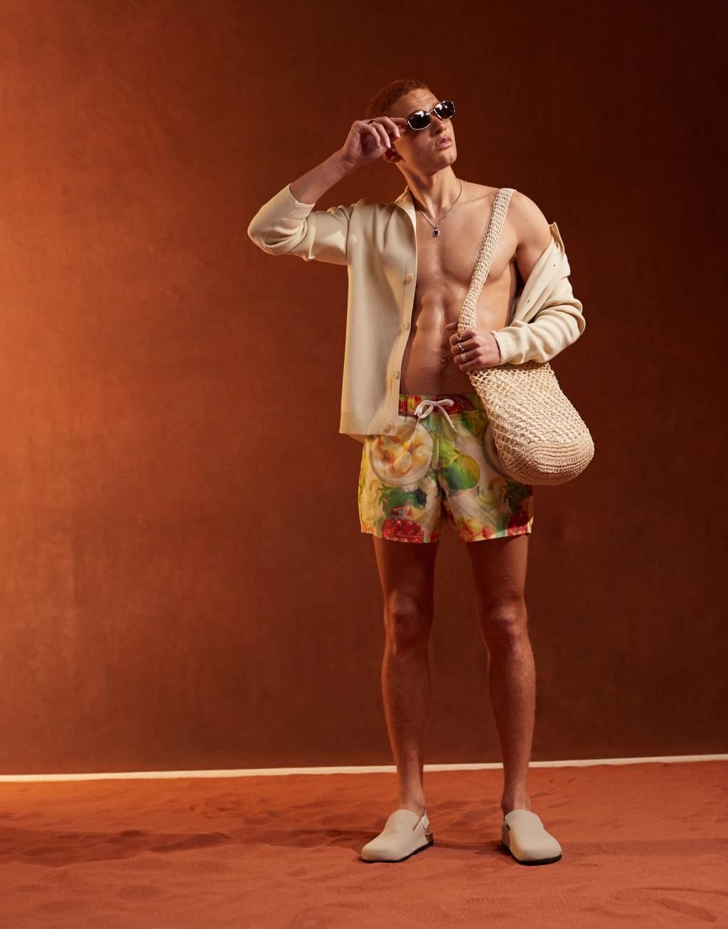 ASOS DESIGN swim shorts in short length in fruit print Product Image