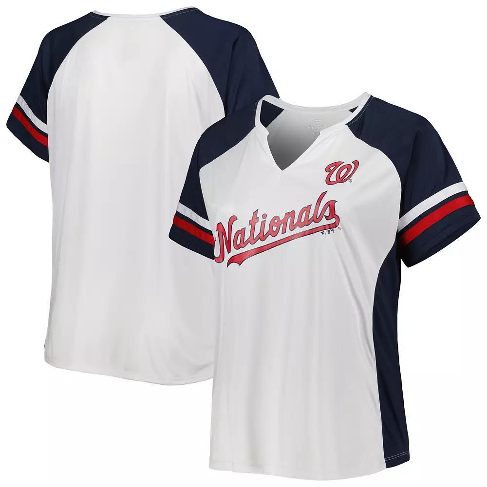 Women's White/Navy Washington Nationals Plus Size Notch Neck T-Shirt, Size: 3XL Product Image