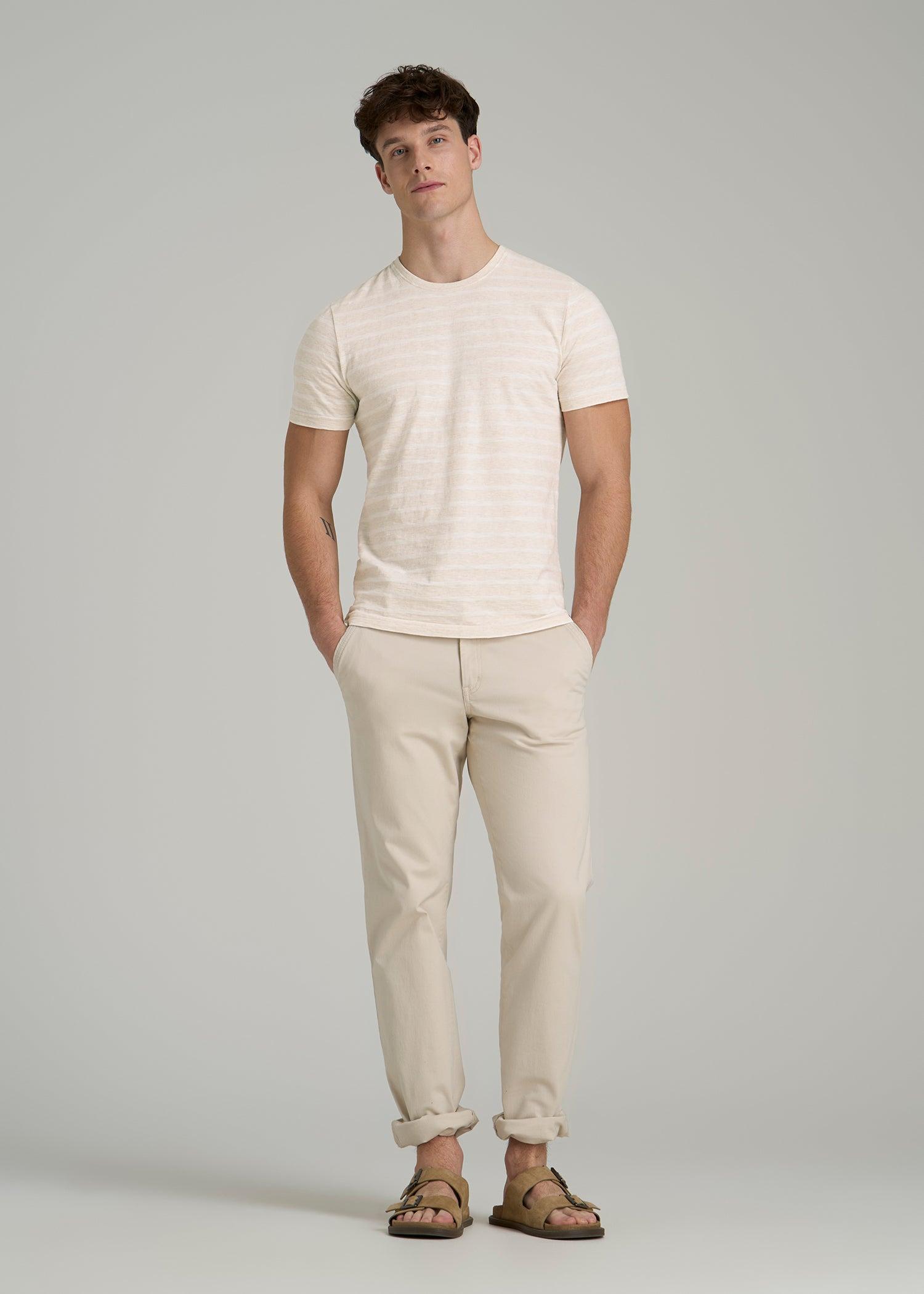 REGULAR-FIT Striped Tee for Tall Men in Heathered Oatmeal and White Stripe Product Image