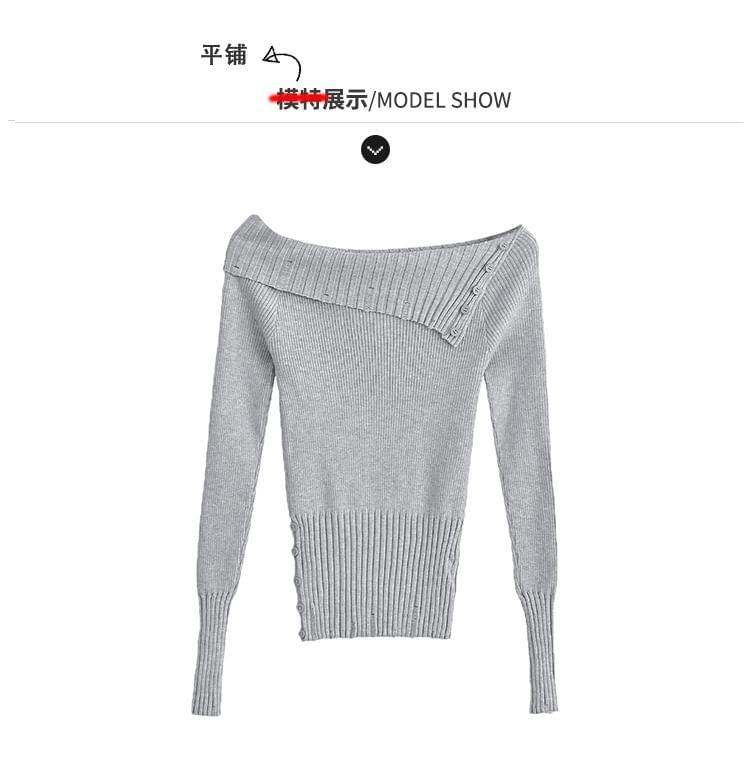 Details Off-Shoulder Ribbed-Knit Top Product Image