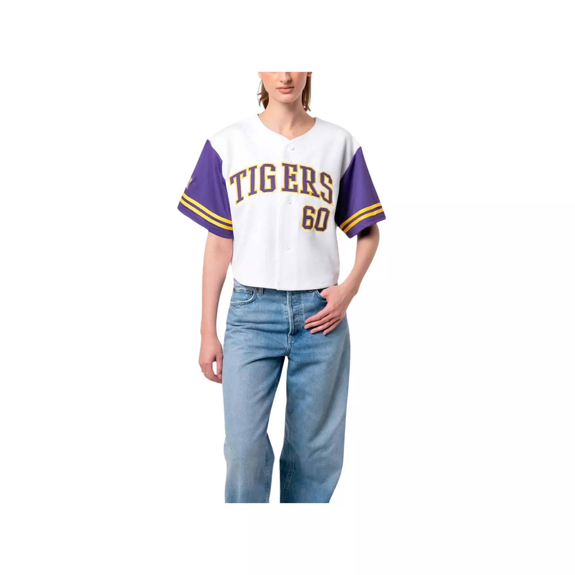 Women's Established & Co. White LSU Tigers Baseball Jersey Cropped T-Shirt, Size: XL Product Image