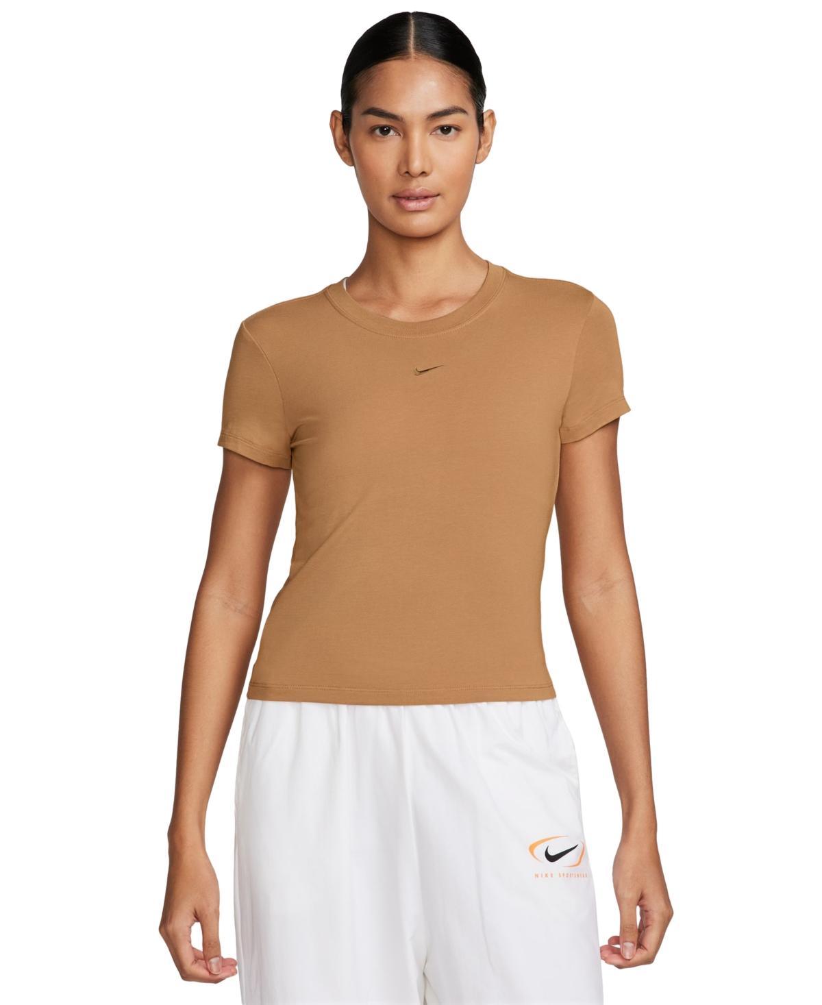 Women's Nike Sportswear Chill Swoosh Knit Tee, Size: XXL, Flax Product Image