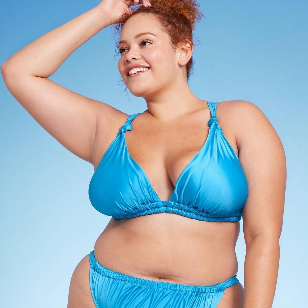 Womens Knotted Halter Bikini Top - Wild Fable Shiny Blue XS Product Image
