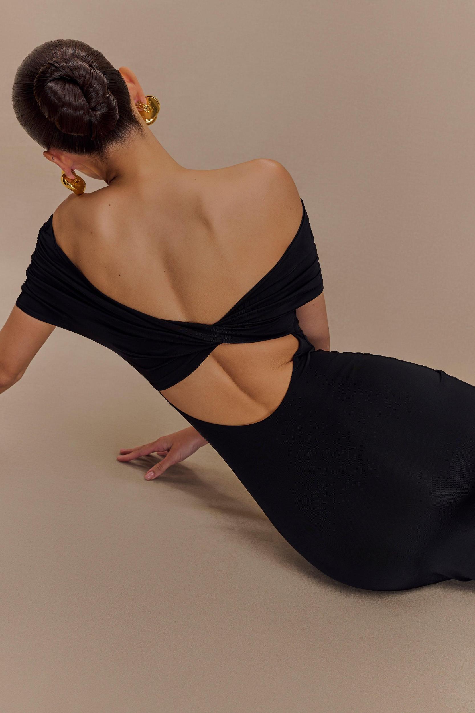 Imogen Off Shoulder Slinky Maxi Dress - Black Product Image