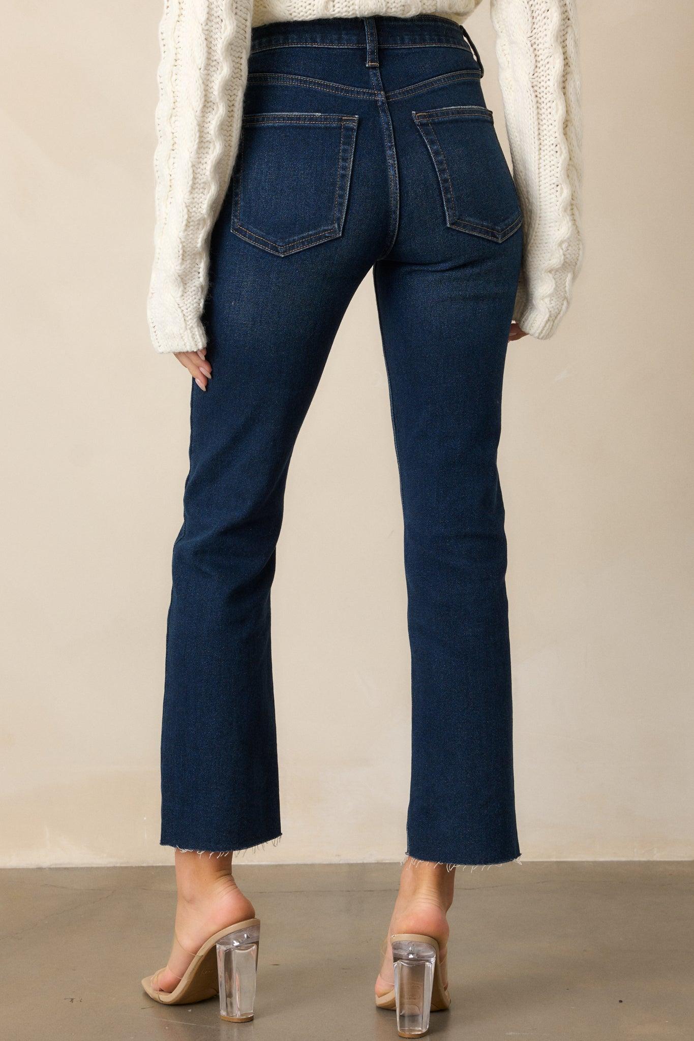 High Standards Dark Wash Cropped Straight Leg Jeans Product Image