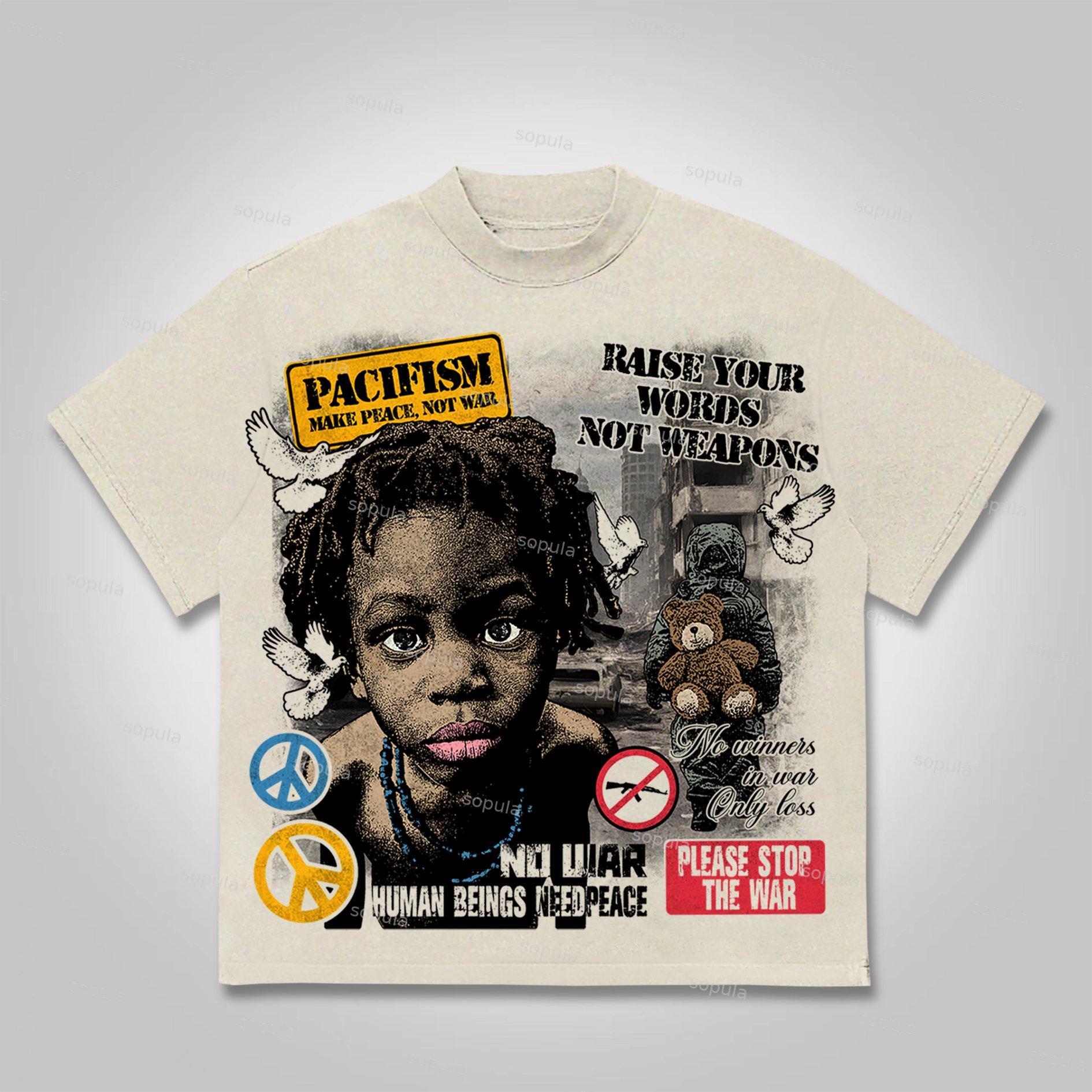 Sopula Human Beings Need Peace, Not War. Vintage Graphics Cotton T-Shirt Product Image