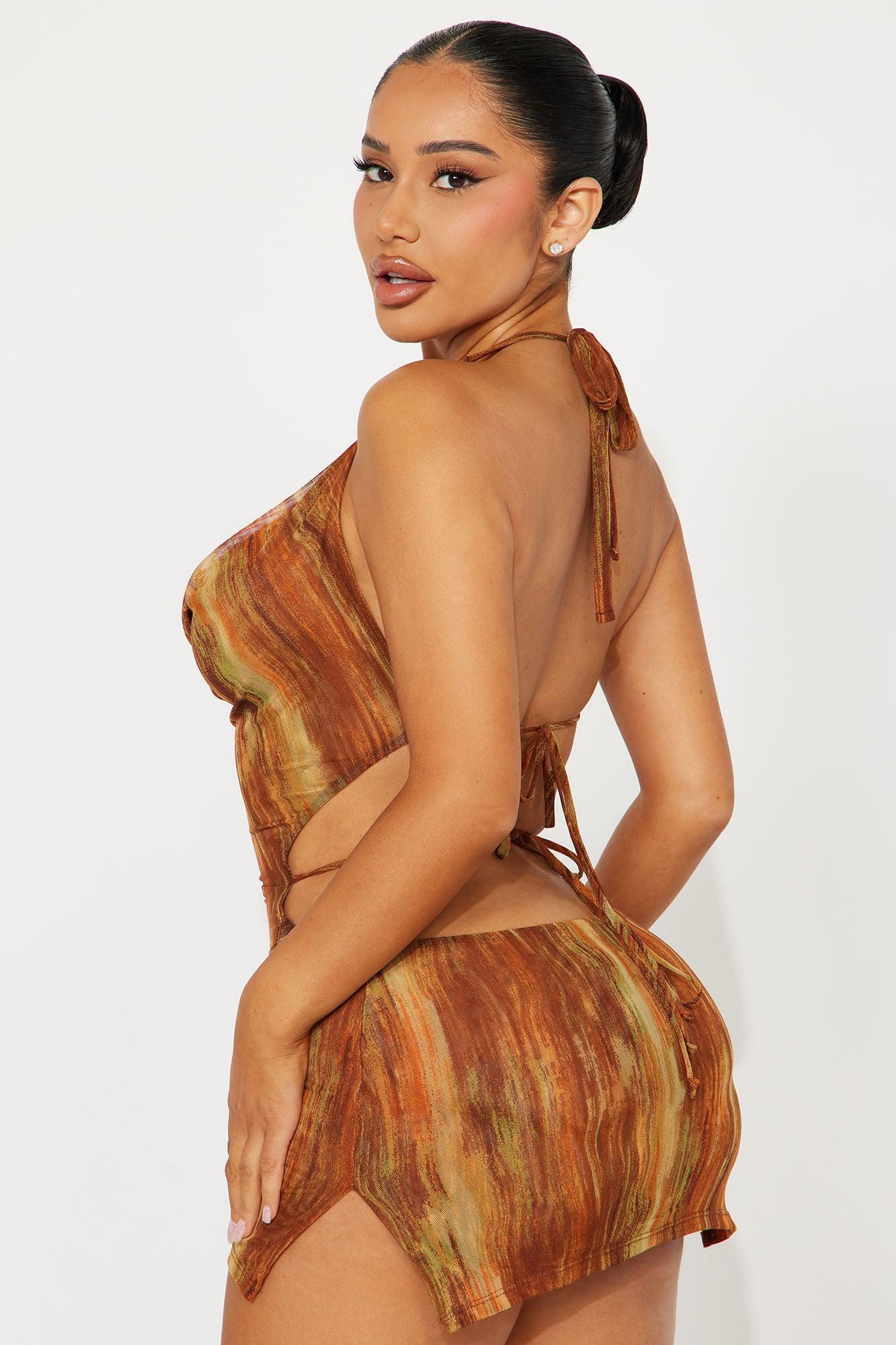 Ericka Cowl Neck Cover Up Dress - Brown/combo Product Image