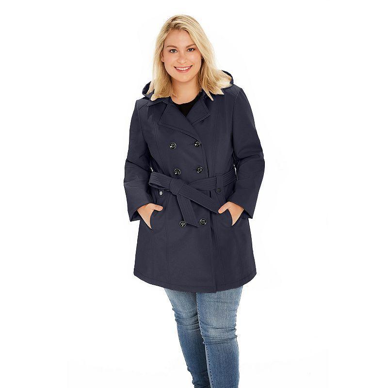 Plus Size Sebby Collection Double-Breasted Hooded Soft Shell Jacket, Women's, Size: 1XL, Blue Product Image