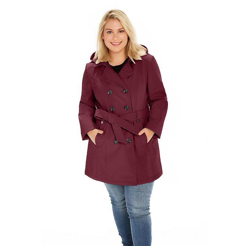 Plus Size Sebby Collection Double-Breasted Hooded Soft Shell Jacket, Women's, Size: 1XL, Blue Product Image