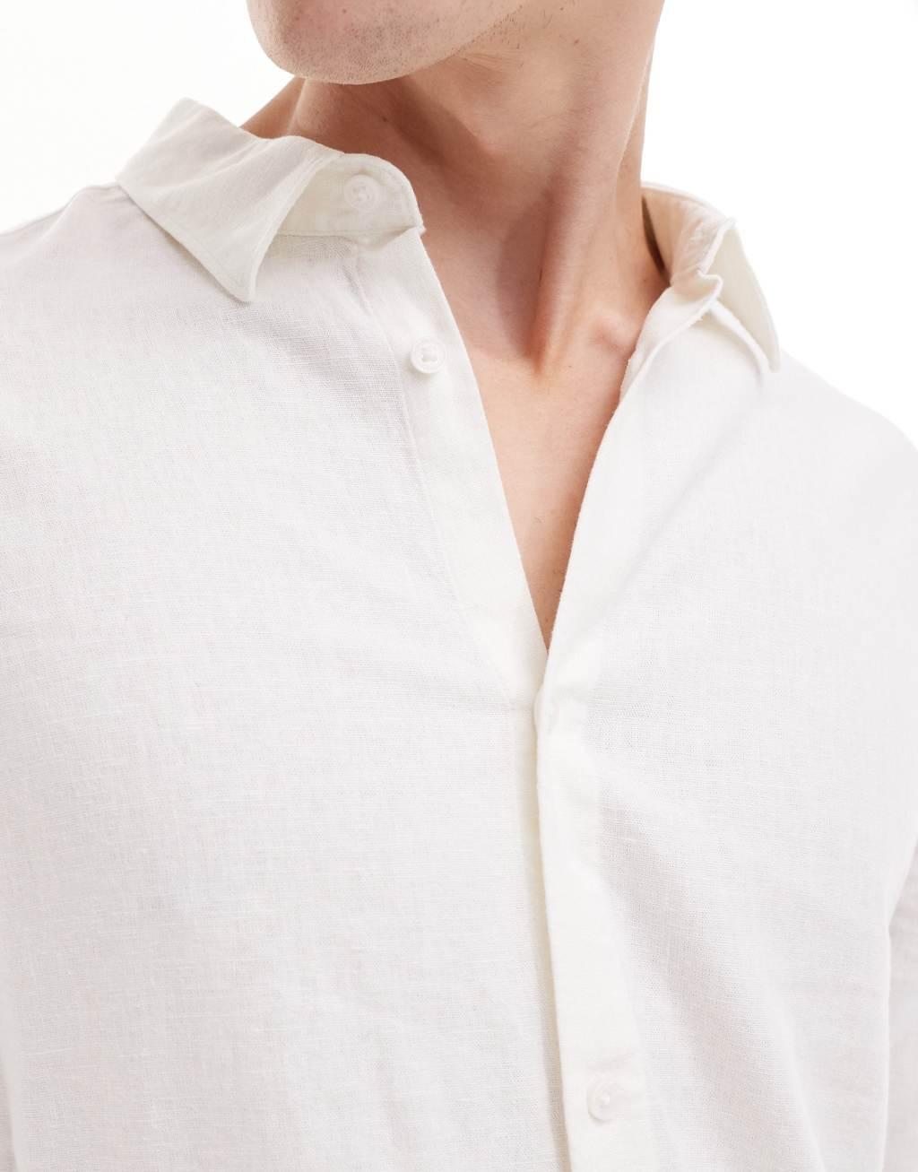 Weekday relaxed fit linen blend shirt in off-white Product Image