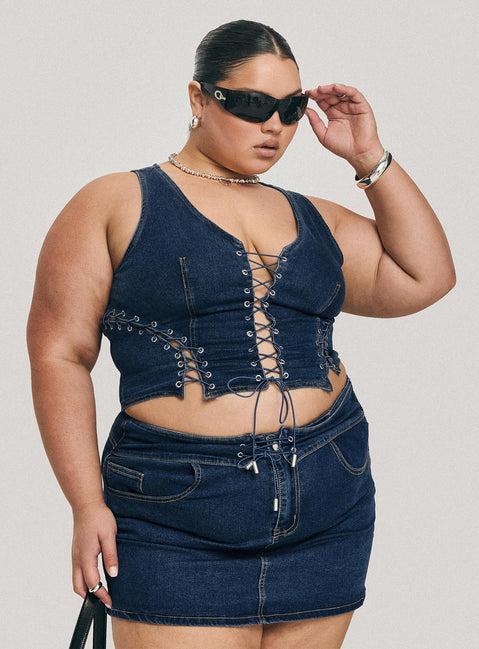 Popular Low Rise Mini Skirt Mid Blue Wash Curve Product Image