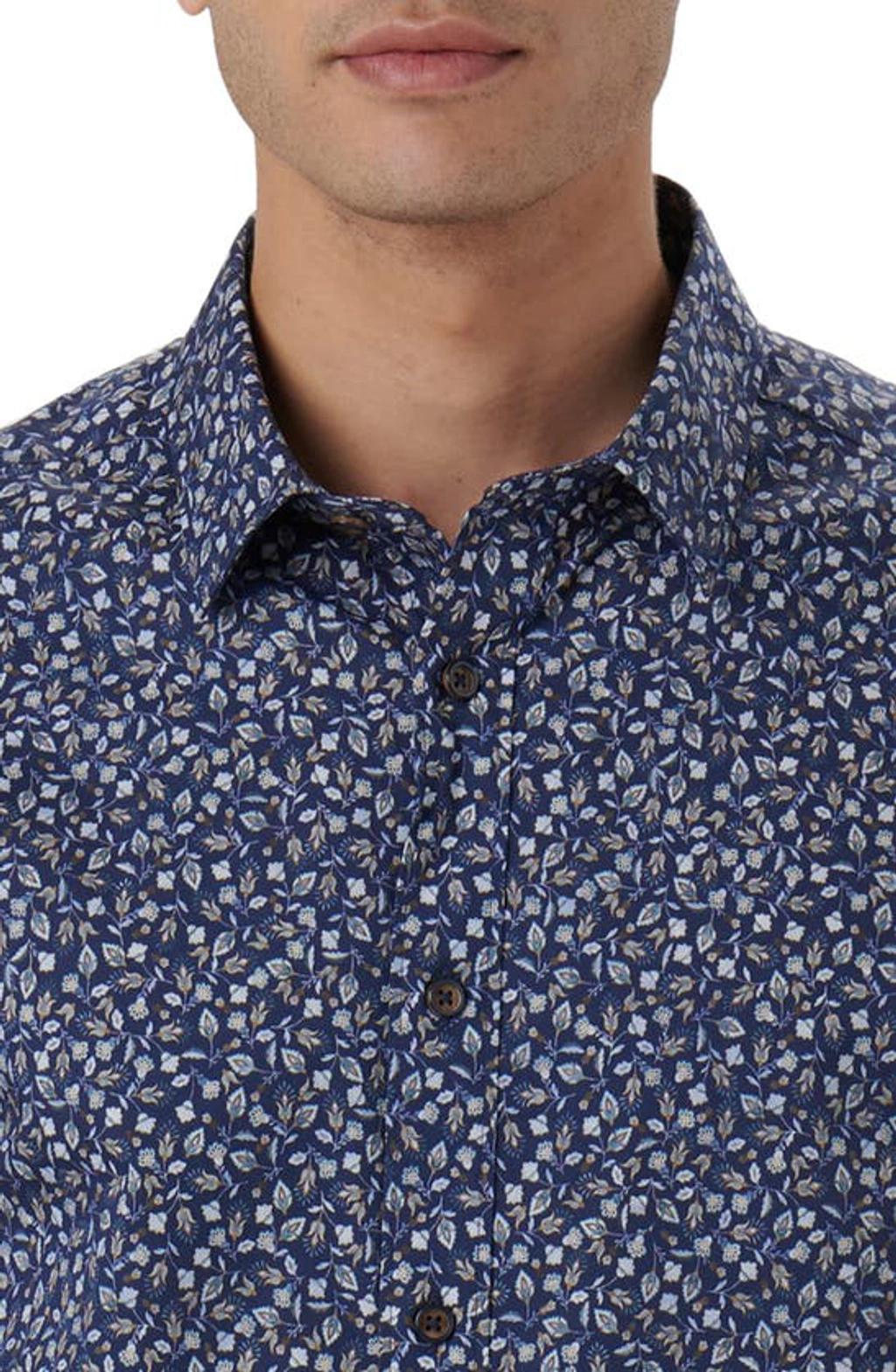 BUGATCHI Julian Floral Print Cotton Button-up Shirt In Navy Product Image