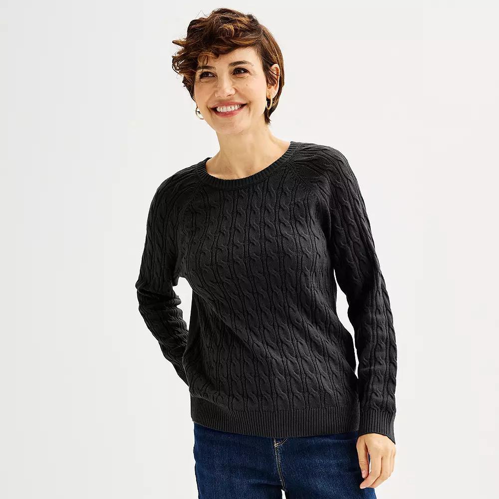 Petite Croft & Barrow® The Extra Soft Cabled Crewneck Sweater, Women's, Size: XXL Petite, Black Product Image