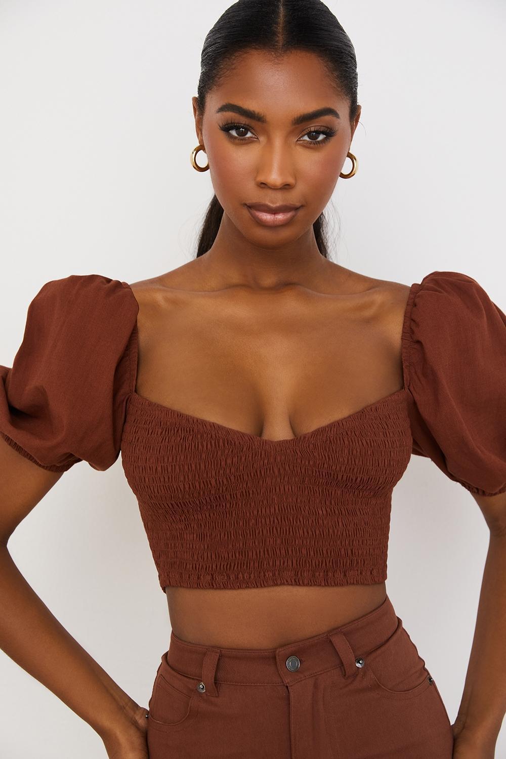 Lavanna Cocoa Puff Sleeve Cropped Top Product Image