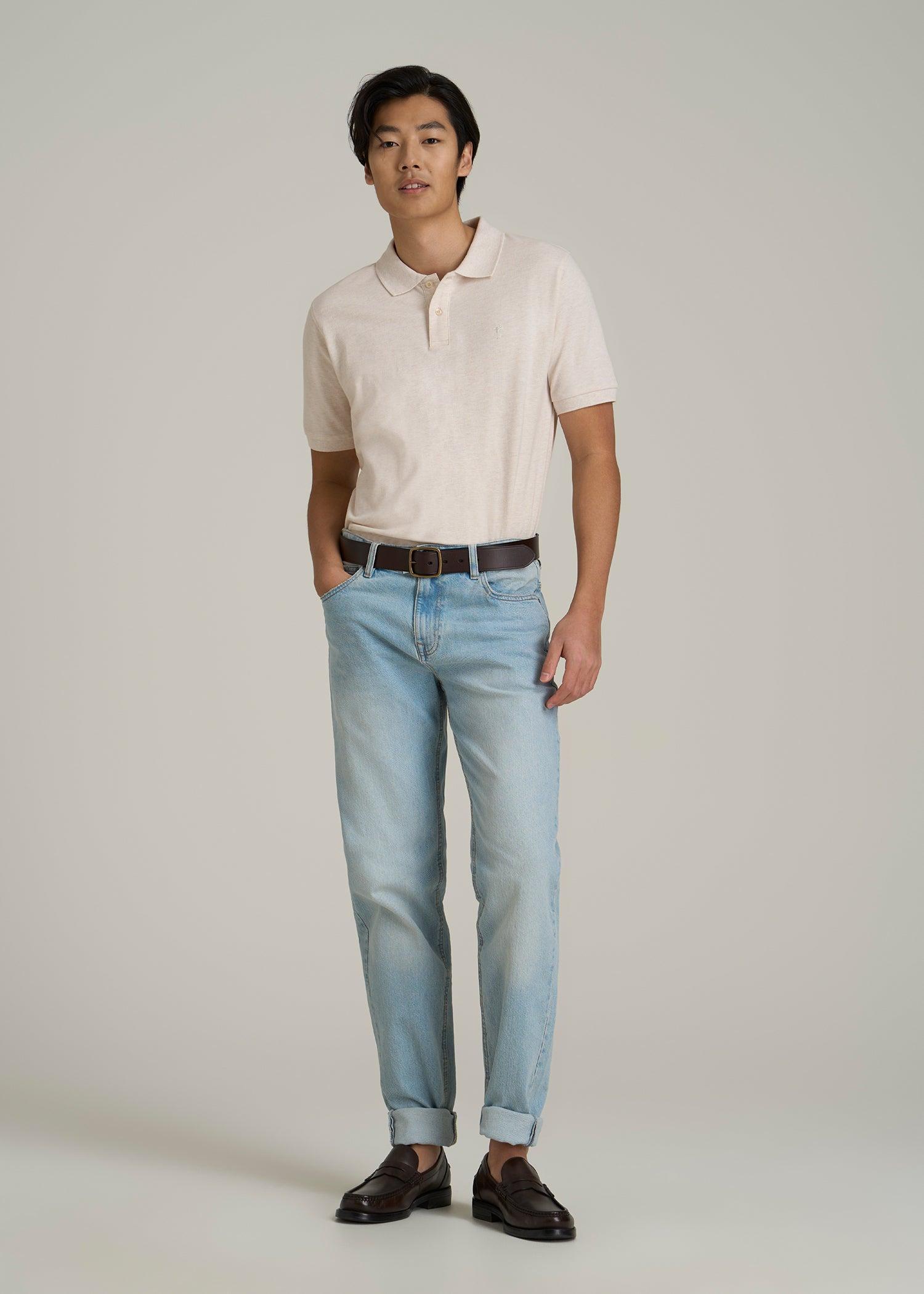 Men's Tall Classic Polo with Embroidered Logo in Heathered Oatmeal Product Image