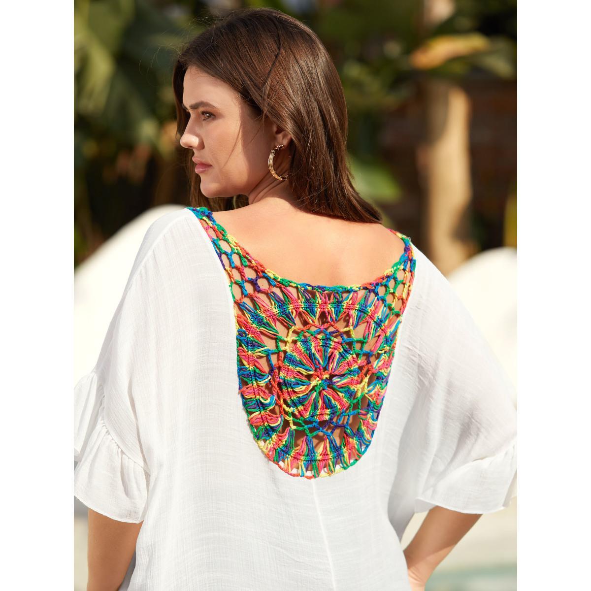 Plus Size Cut-Out Ruffled Sheer Swim Cover-Up Women's Swimwear Ivory Beach Loose Cut-Out Curve Swim Cover Ups BloomChic 10/M Product Image