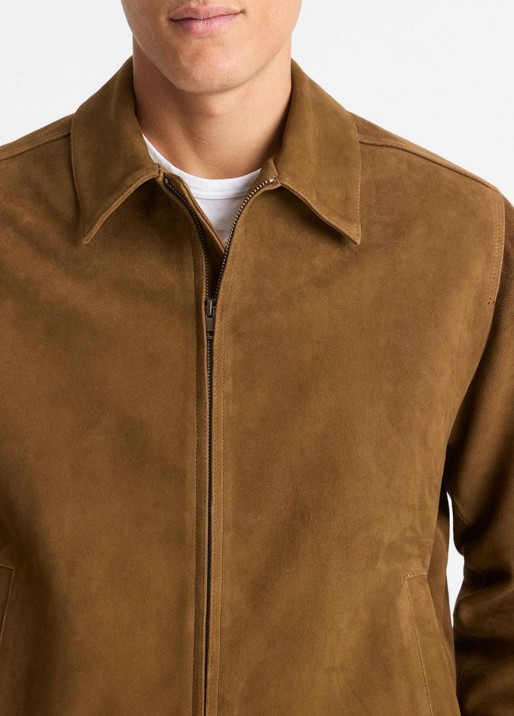 Mens Shearling-Collar Suede Short Jacket, Dark Timberwood, Size XXL Vince Product Image