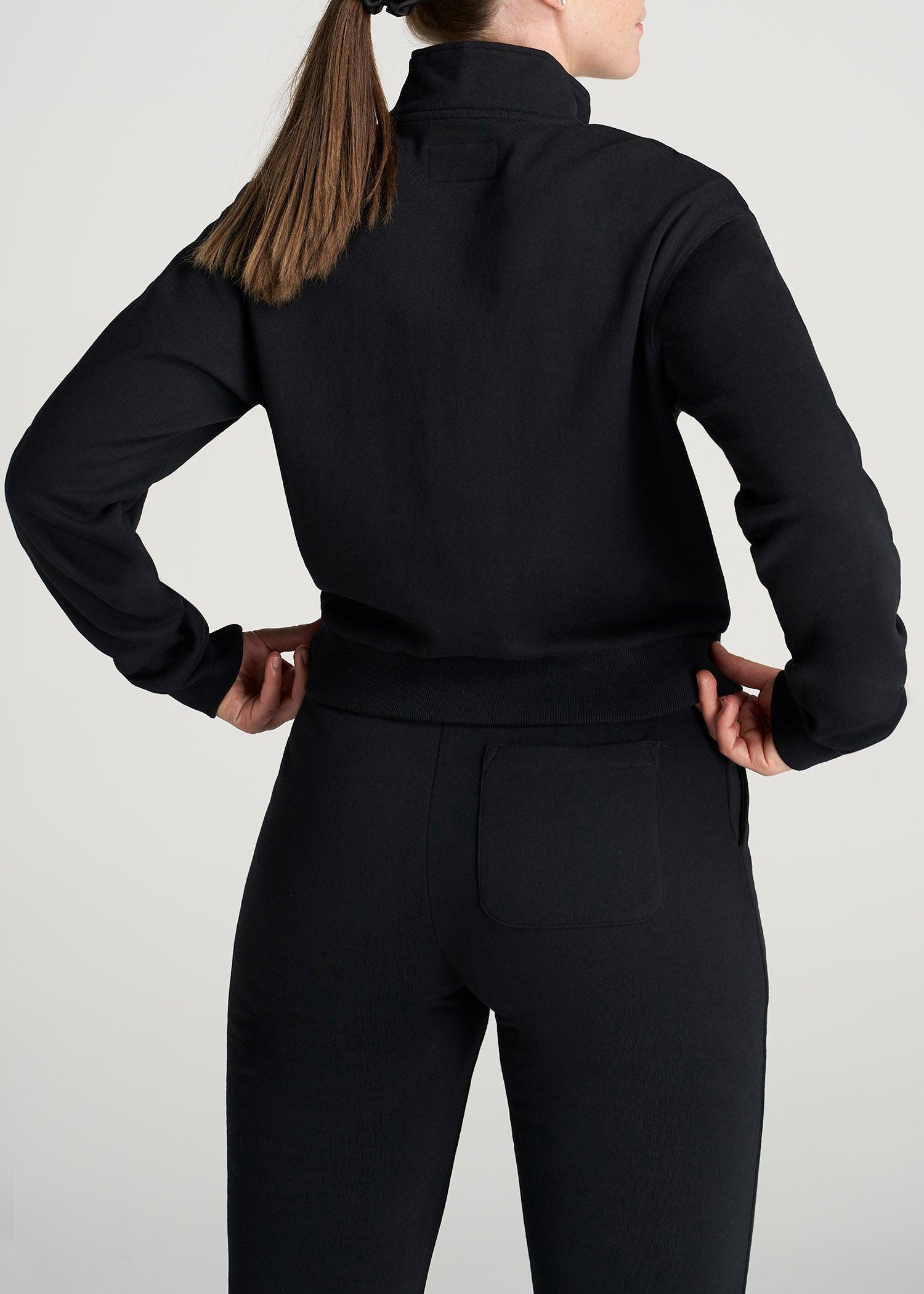 Wearever Fleece Cropped Half-Zip Sweatshirt for Tall Women in Black Product Image