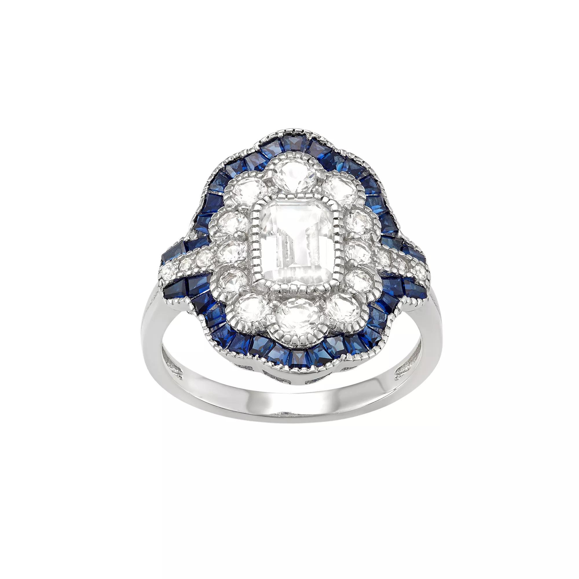 Sterling Silver Lab-Created White & Blue Sapphire Scalloped Ring, Women's, Size: 6 Product Image
