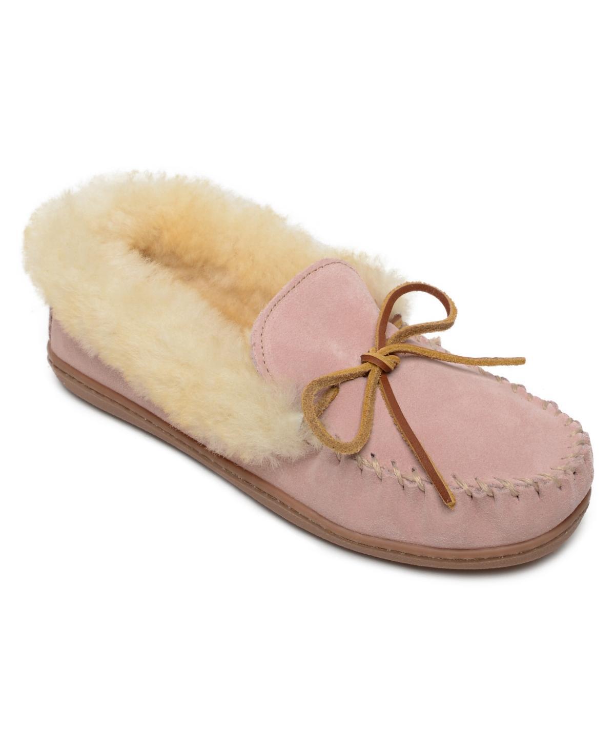 Minnetonka Alpine Bow Detail Suede Sheepskin Slippers Product Image