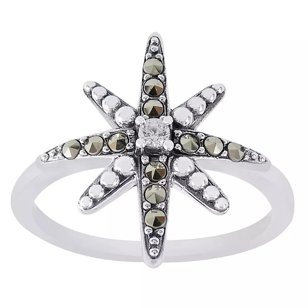 Lavish by TJM Sterling Silver Marcasite & Cubic Zirconia Star Burst Slim Ring, Women's, Size: 8 Product Image