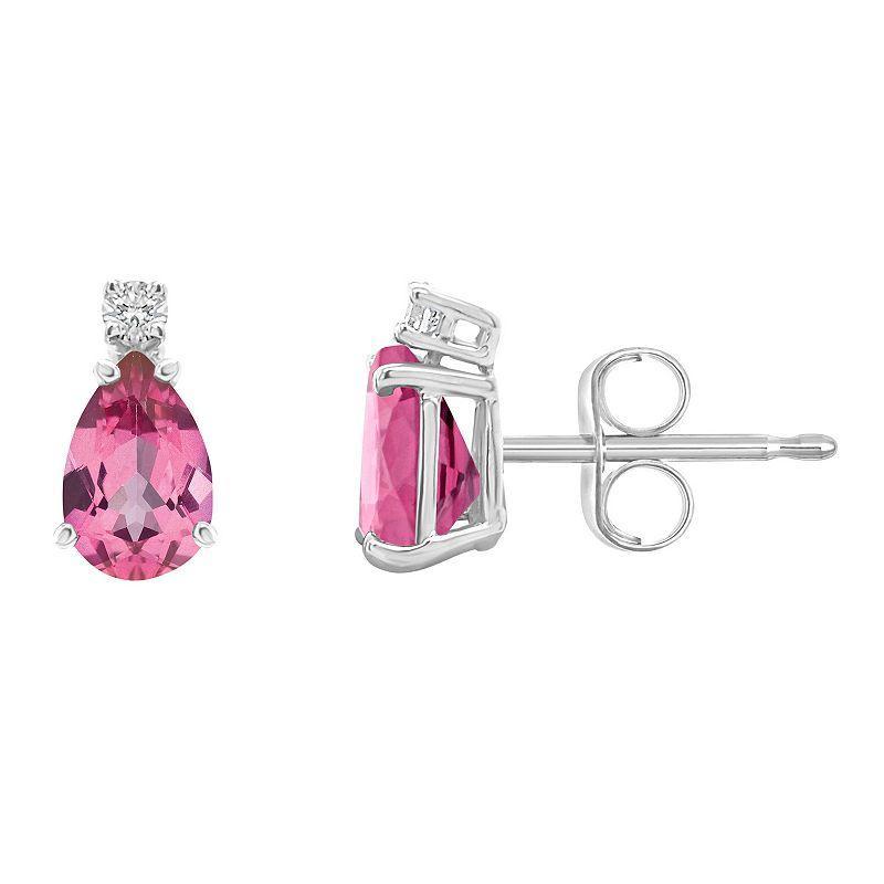 Celebration Gems 14k White Gold Gemstone & Diamond Accent Stud Earrings, Womens, Pink Topaz Product Image
