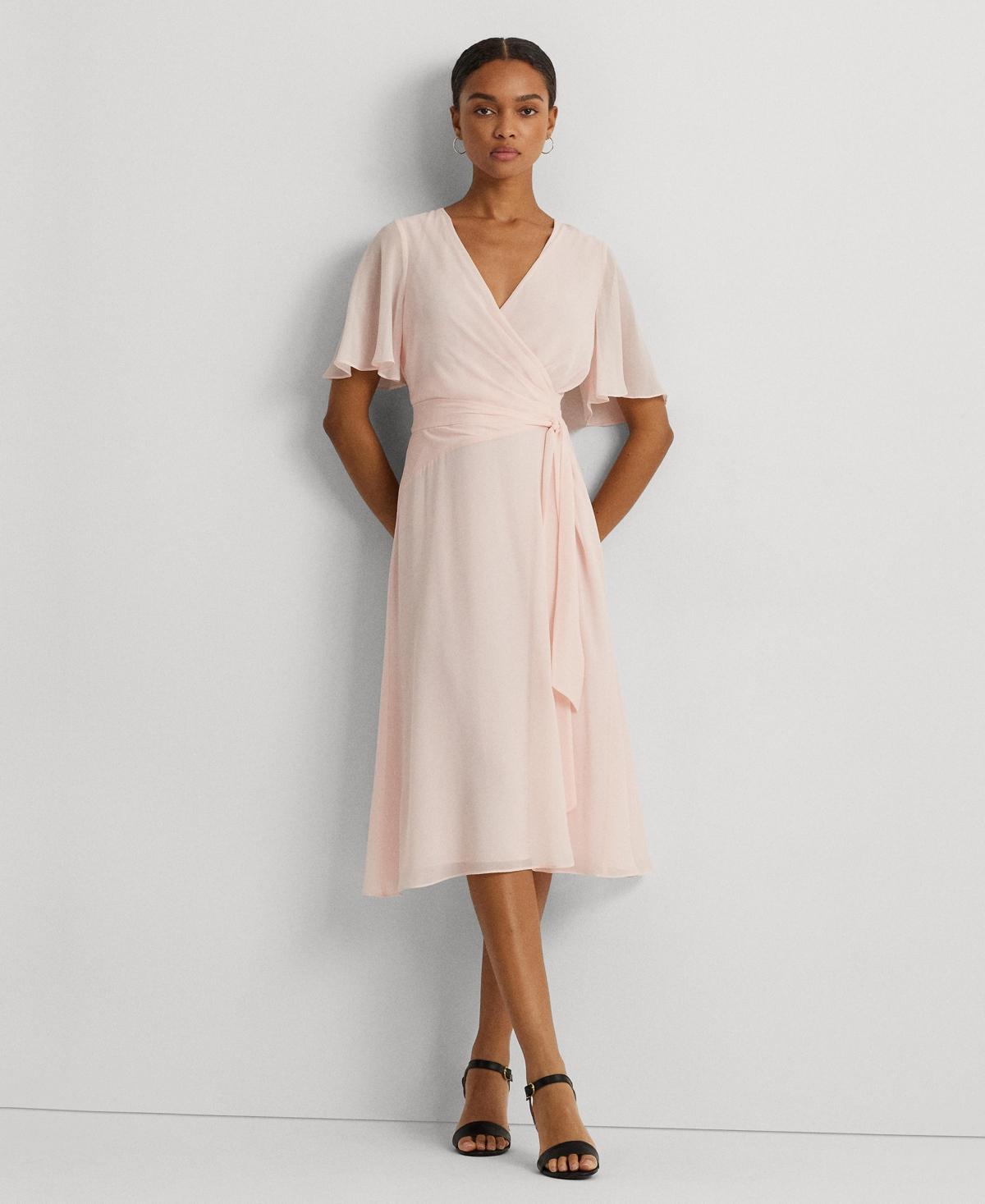 Lauren Ralph Lauren Belted Georgette Dress Opal) Women's Dress Product Image