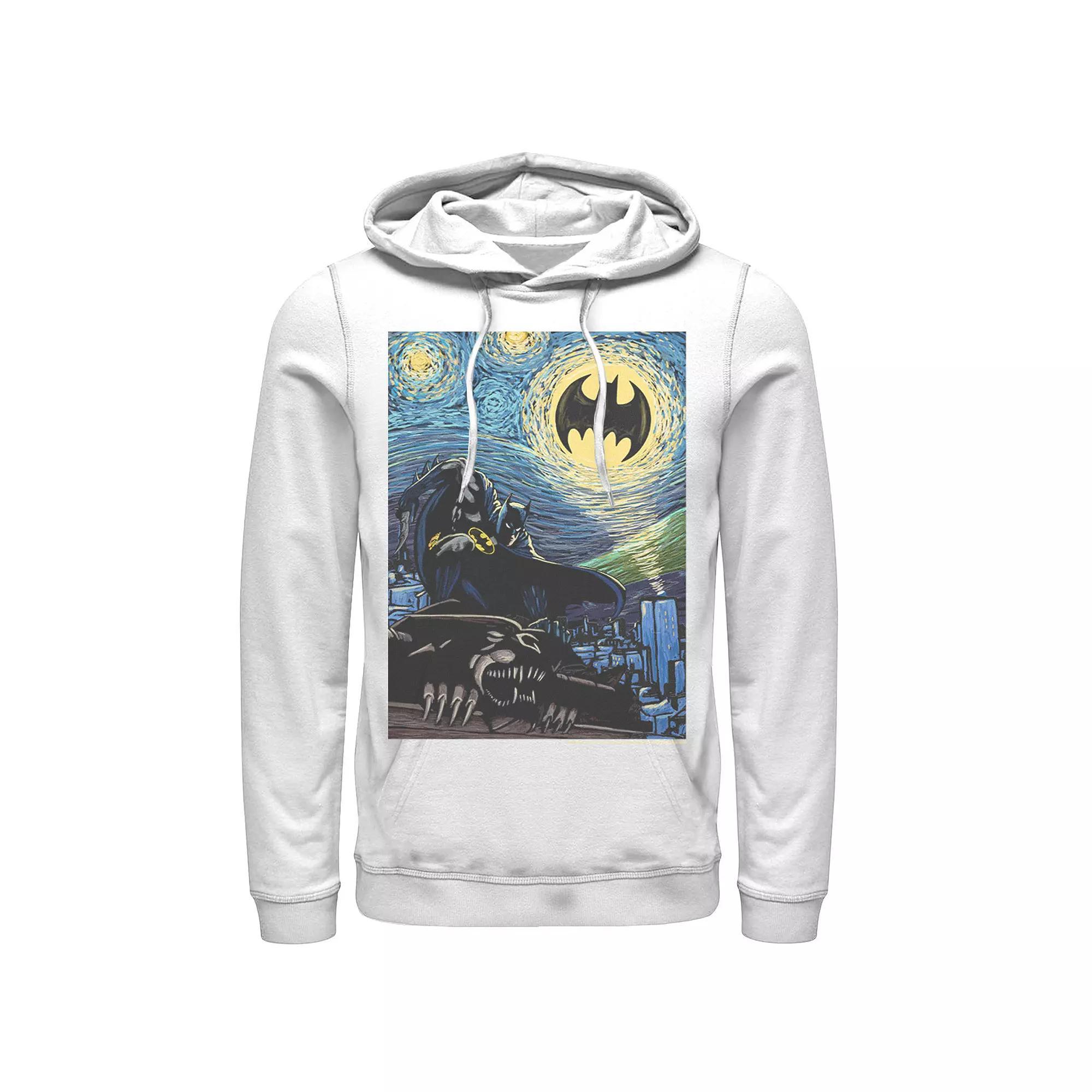Men's DC Comics Batman The Dark Knight Starry Night Style Poster Hoodie, Size: XL, White Product Image