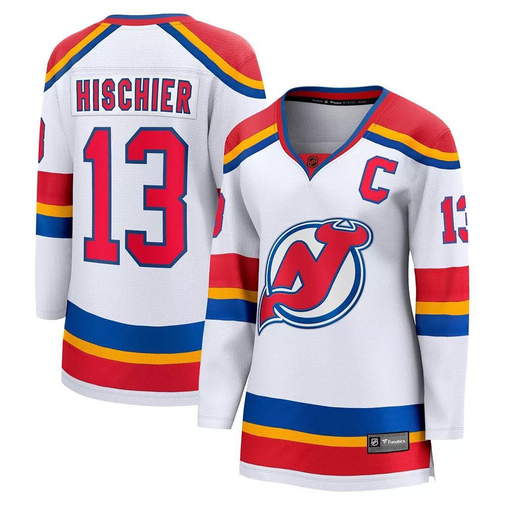 Women's Fanatics Nico Hischier White New Jersey Devils Captain Patch Special Edition 2.0 Breakaway Player Jersey, Size: XL, Nhl White Product Image