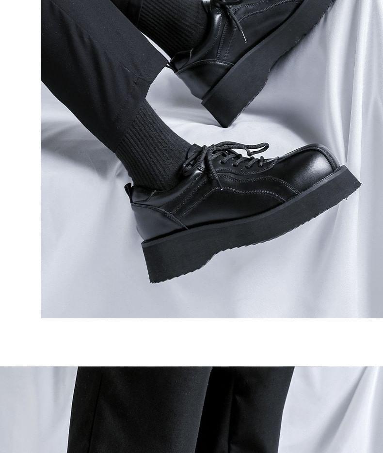 Platform Plain Lace-Up Faux Leather Shoes Product Image
