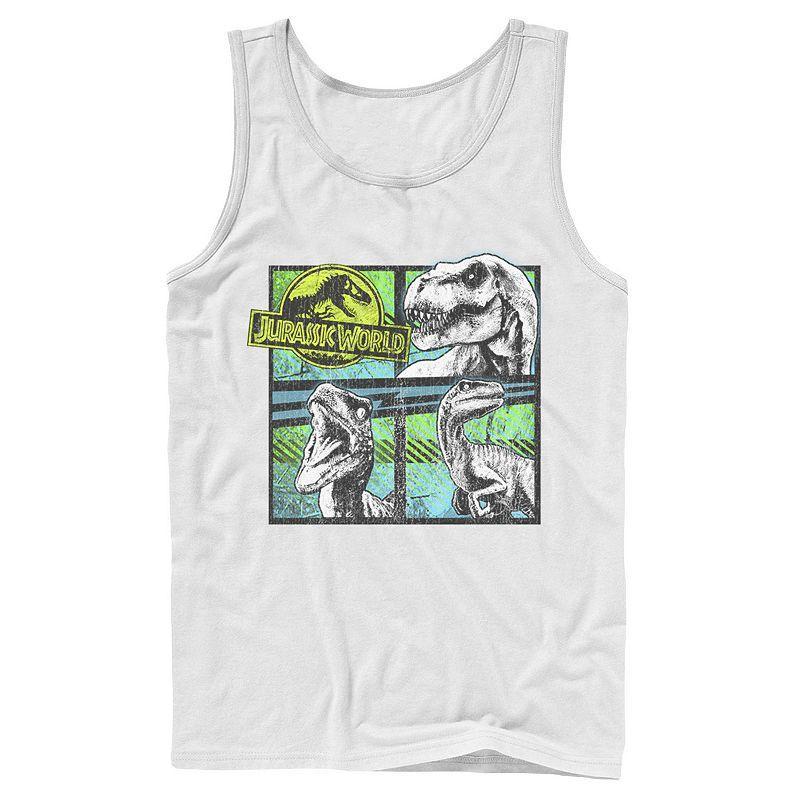 Men's Jurassic World Dinosaurs Group Of 3 Neon Graphic Tank Top, Size: Large, White Product Image