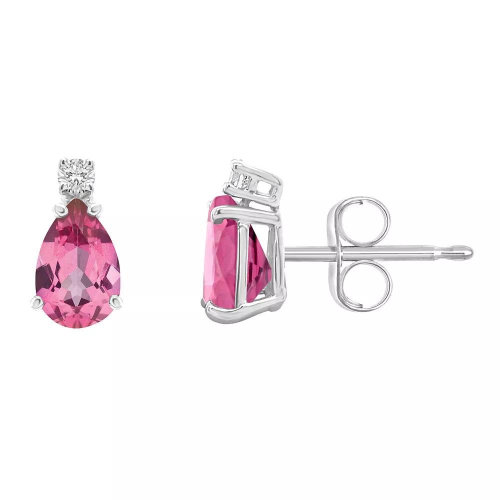 Celebration Gems 14k White Gold Gemstone & Diamond Accent Stud Earrings, Womens, Pink Topaz Product Image