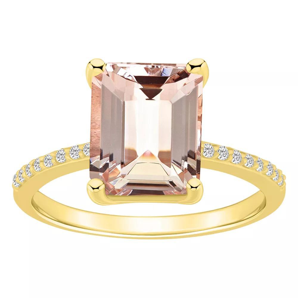Alyson Layne Emerald Cut Morganite 1/10 Carat T.W. Diamond Ring, Women's, Size: 9, 14k Rose Gold Product Image