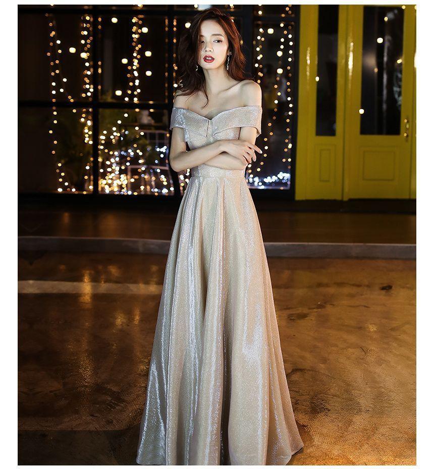 Off Shoulder Glitter A-Line Cocktail Dress / Evening Gown Product Image